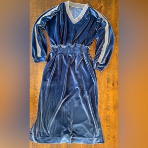 BURU Velour Track Suit style Smocked-Waist Dress in Blue. Size M.
